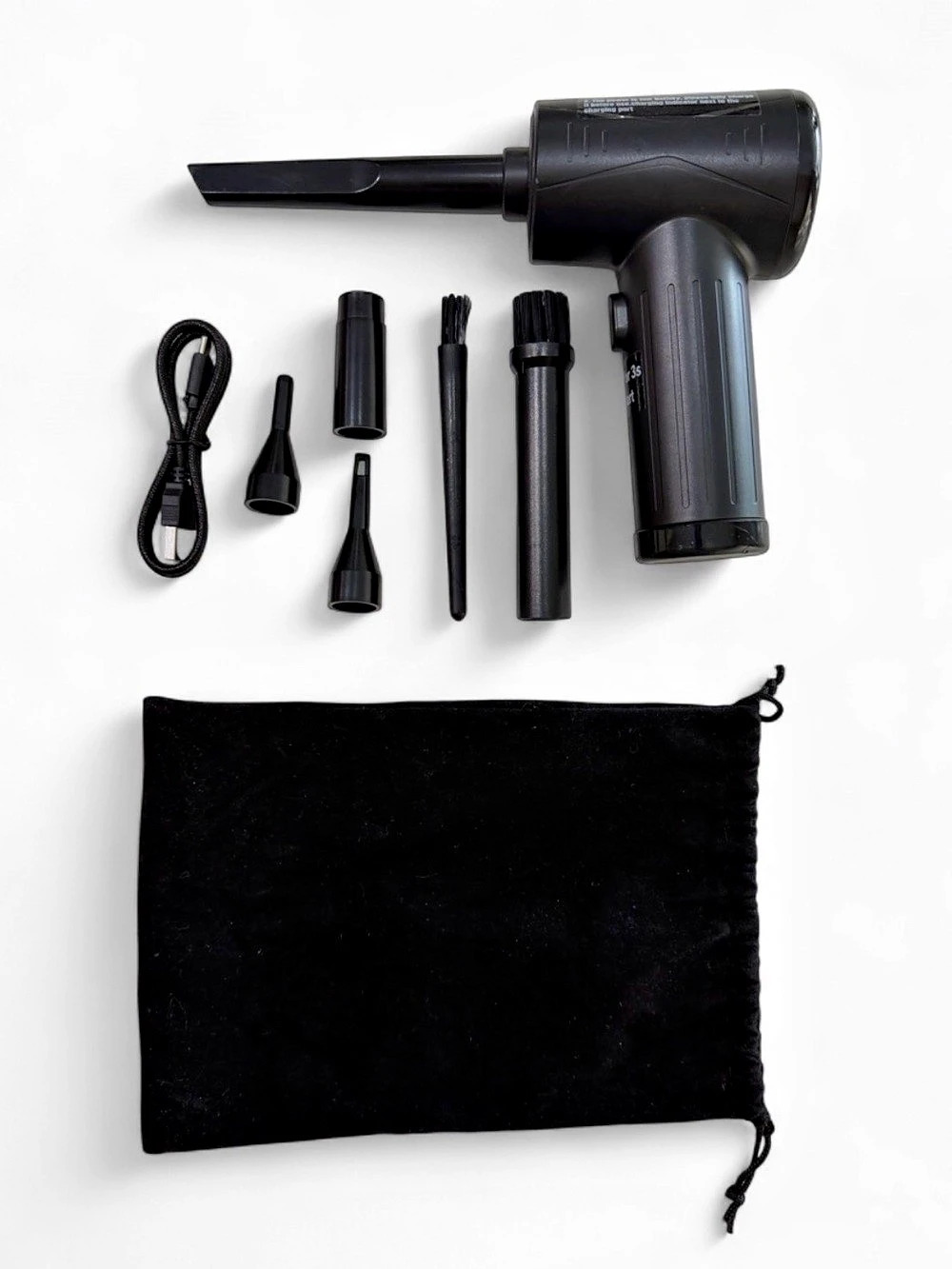 Rechargeable Cordless Air blower with attachment and bag.